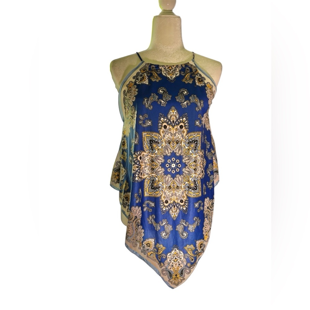Zara Blue Paisley Halter Top | Handkerchief Hem | Boho Scarf Style | Size Small